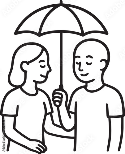 A couple stands under an umbrella, symbolizing protection, care, and togetherness, evoking warmth, security, and support. 