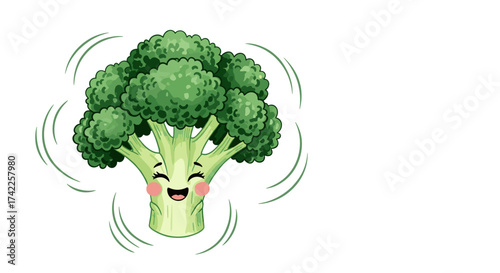 A happy cartoon broccoli is shaking with joy and excitement illustration.