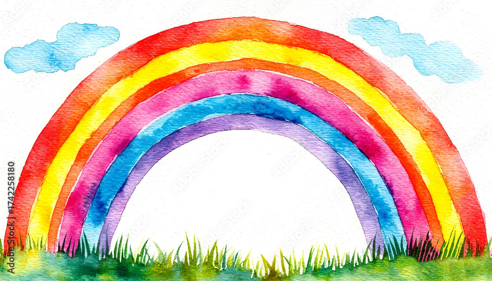 Obraz premium children's drawing, rainbow in the grass