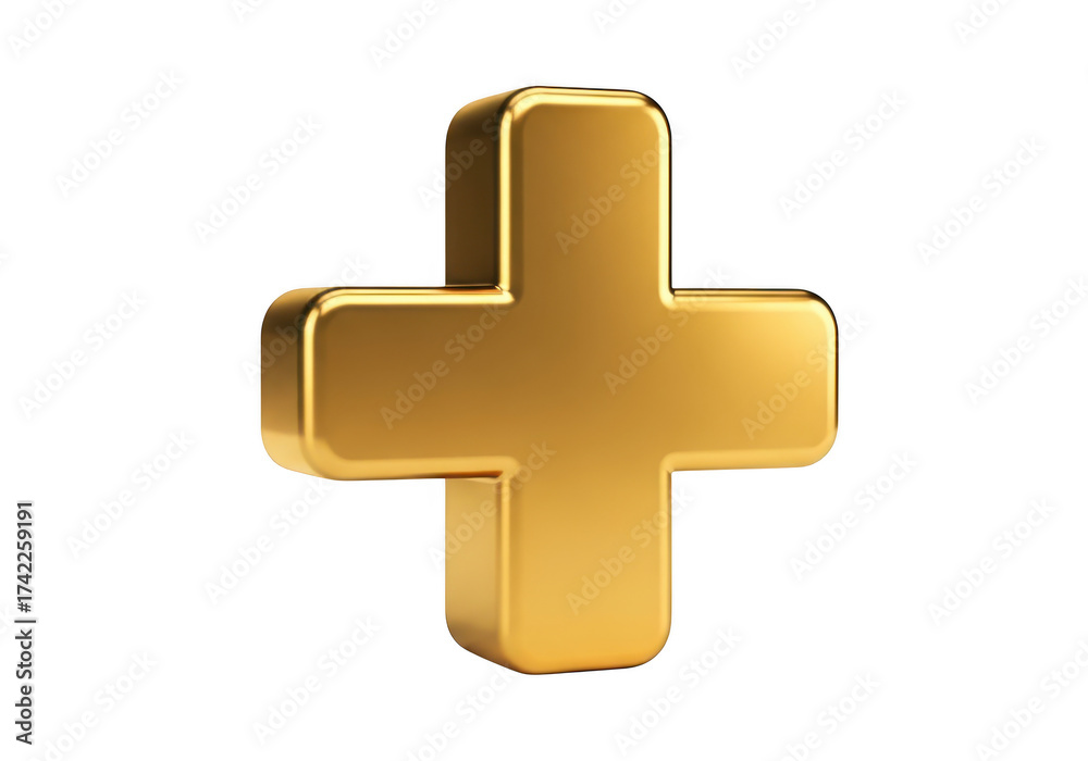 Fototapeta premium Golden plus sign isolated on transparent background