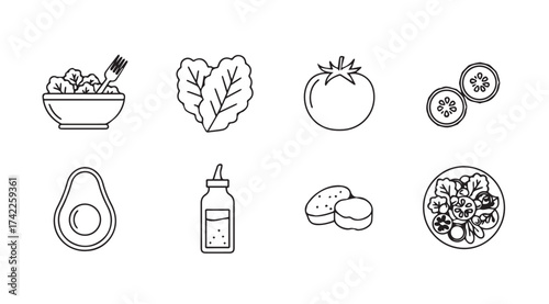 Hand drawn salad ingredients collection fresh healthy food elements for culinary designs vector
