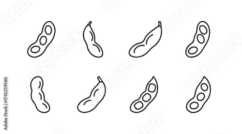 Hand drawn edamame pods collection sketch simple line art agricultural food ingredient healthy organic vector