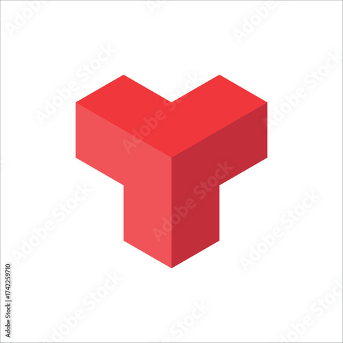 Isometric Red 'Y' Shape or Connector Block

