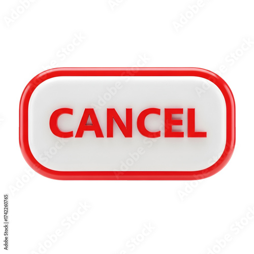 White button with red border and red text cancel isolated on transparent background