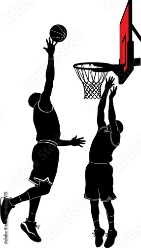 Dynamic silhouettes of basketball players in action during a game