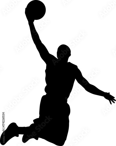 Dynamic silhouette of a basketball player executing a powerful slam dunk