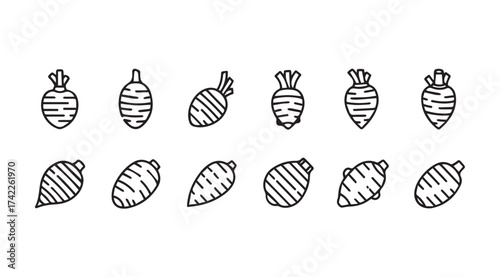 Hand drawn root vegetables collection simple organic produce icons fresh healthy food ingredients isolated vector