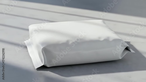 Blank White Flat Sealed Packaging Sachet Mockup with Strong Window Shadows