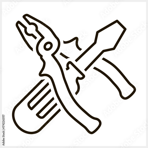 Outline screwdriver pliers icon Tools clipart Vector stock illustration