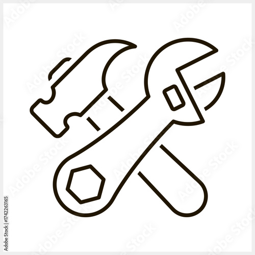 Outline adjustable wrench hammer icon isolated Vector stock illustration