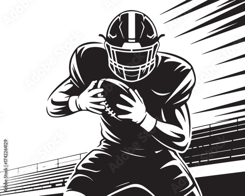 Dynamic football player with ball ready to score victory