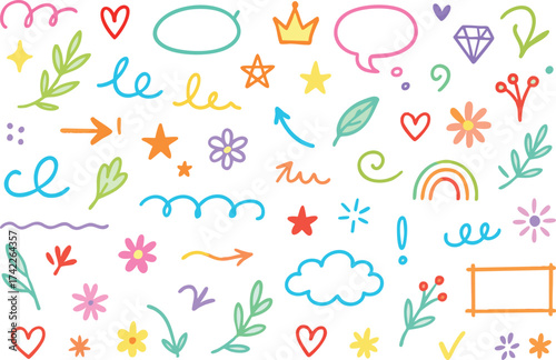 Set of hand-drawn alphabet letters and numbers with a seamless floral pattern vector illustration