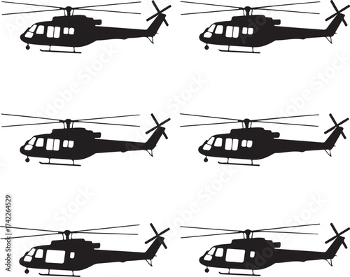 Six modern helicopter silhouettes for transport concepts