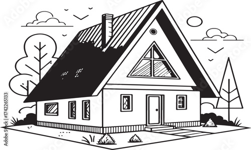 Geometric style house icon with triangle roof featuring a distinctive silhouette design for architectural and real estate applications.