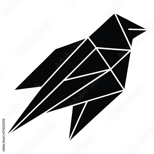 Geometric polygonal bird icon with sharp angles and clean lines representing nature and flight isolated on white background.