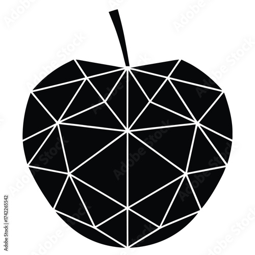 Polygonal style apple fruit icon with a modern geometric design and vibrant red color isolated on white background.