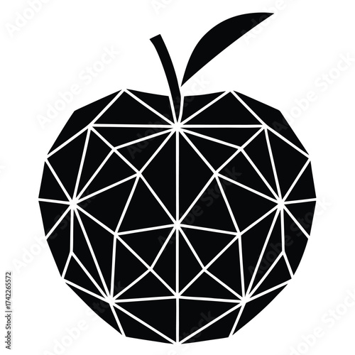 Polygonal style apple fruit icon with a modern geometric design and vibrant red color isolated on white background.