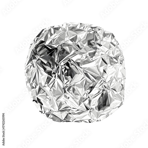 Crumpled aluminum foil ball isolated on transparent background