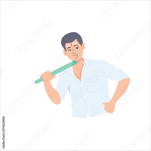 Indian Farmer Holding a Farming Tool Illustration