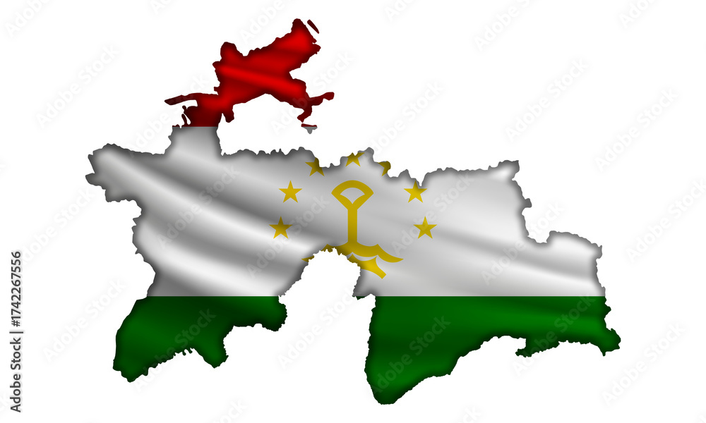 Obraz premium Flag Tajikistan in the form of a map