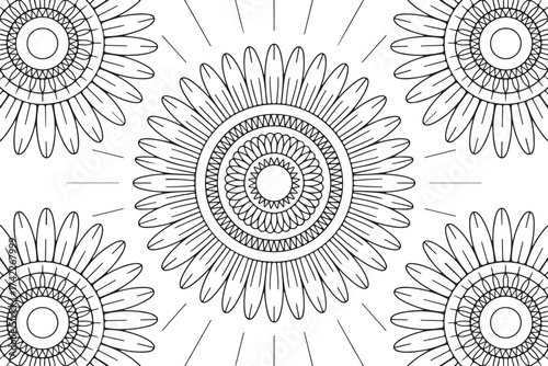 Layered Sunflower Bouquet Mandala – Intricate Botanical Coloring Page