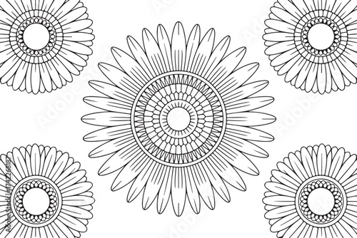 Layered Sunflower Bouquet Mandala – Intricate Botanical Coloring Page