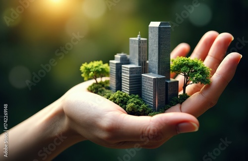 Wallpaper Mural Small model of a city with skyscrapers and trees held in a person's hand Torontodigital.ca