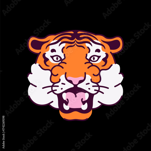 Vector illustration of a tiger. Tiger bares teeth. Perfect for wildlife, animal design, hunting, and decorative graphic projects.