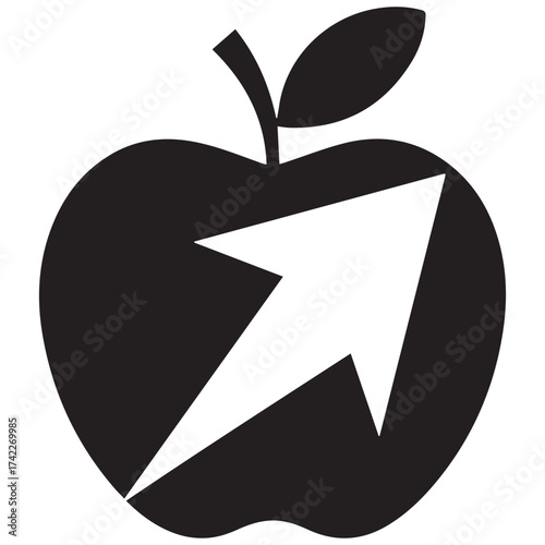 Black apple silhouette with upward arrow icon