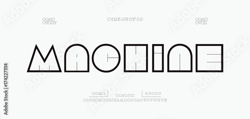 Machine technology sport minimal logo alphabet fonts. Typography minimalist urban sans serif fashion creative sport logos and architect fonts