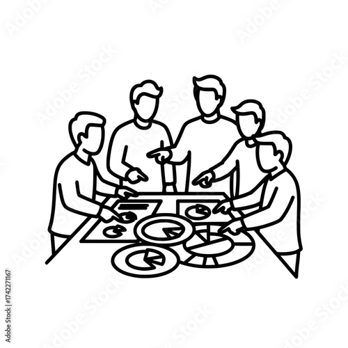 Teamwork and collaboration in a business meeting discussing charts and graphs.