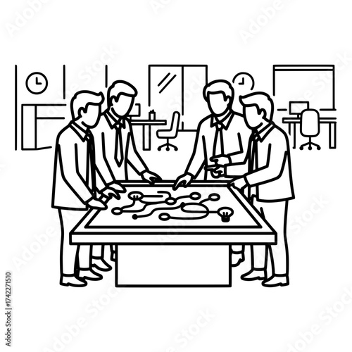 Business team meeting around a table discussing strategy and ideas.