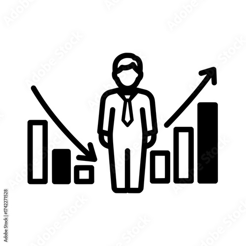 Business person with financial growth and decline chart.