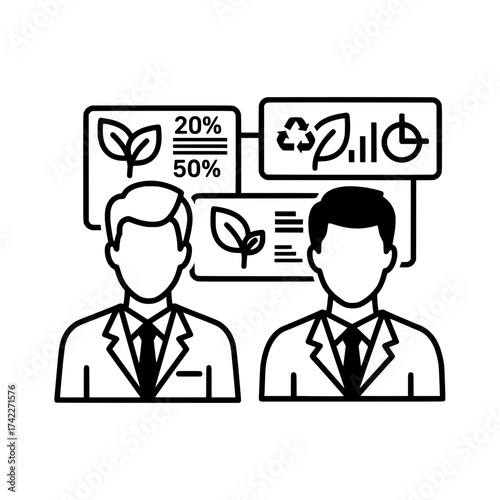 Business professionals discussing environmental sustainability and ecofriendly initiatives.