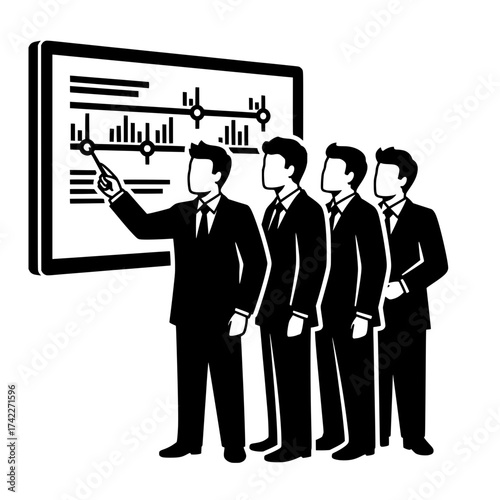 Business presentation with a team of professionals discussing a chart.