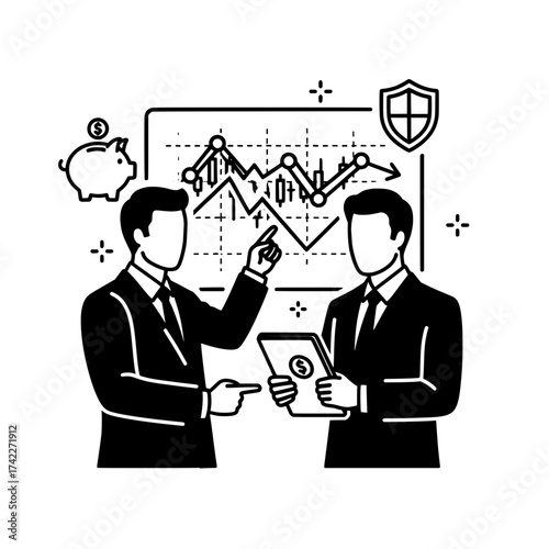 Financial advisors discussing investment strategies and financial security.