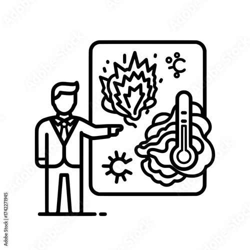 Scientist presenting data on a board about environmental factors affecting crops.