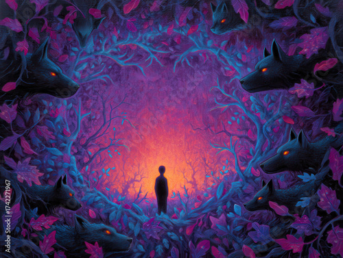 Surreal representation of a human silhouette engulfed by dark in depression state