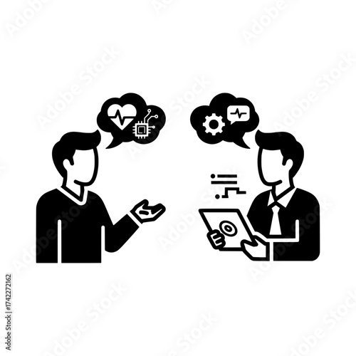 Two people discussing health and technology sharing ideas and information.