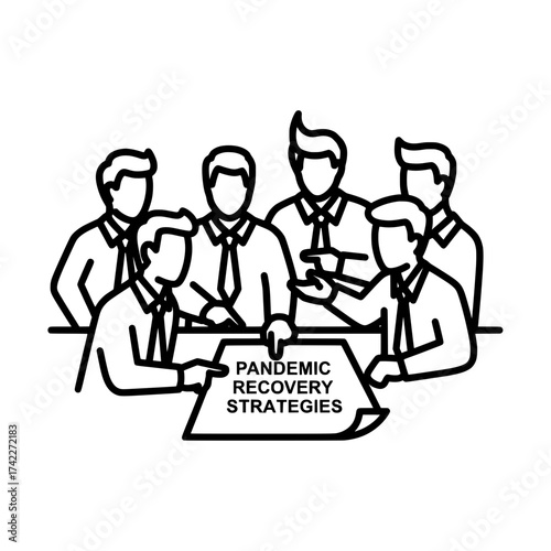 Team of people discussing pandemic recovery strategies.