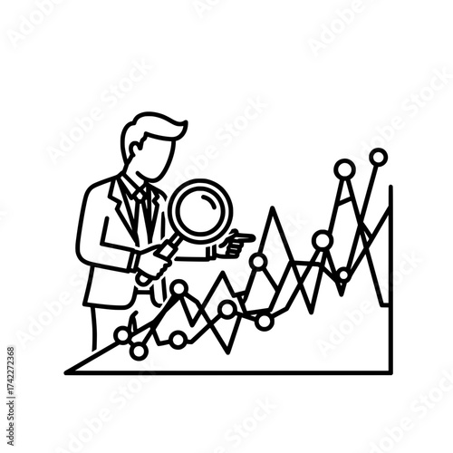 Business analyst examining financial data with magnifying glass 1.