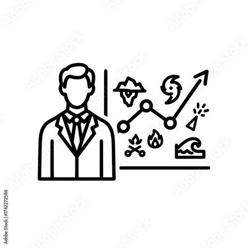 Business professional presenting climate change data analysis and future predictions.