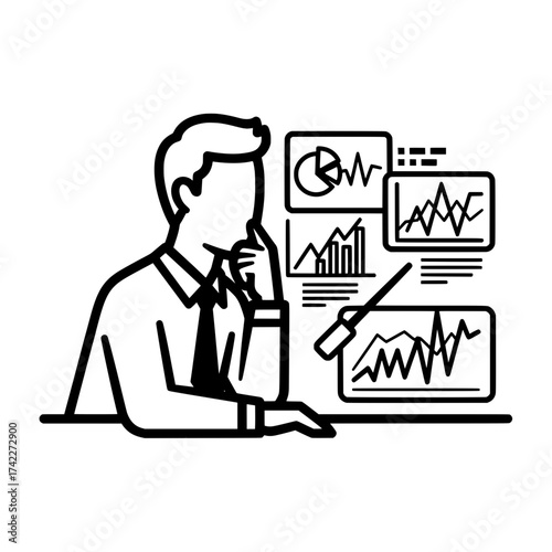 Business analyst thinking about data analysis and statistics.