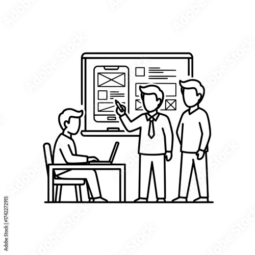 Team of professionals discussing the design of a new application.