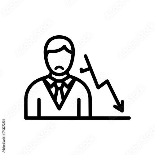 Businessman with downward trend arrow financial crisis concept business failure.