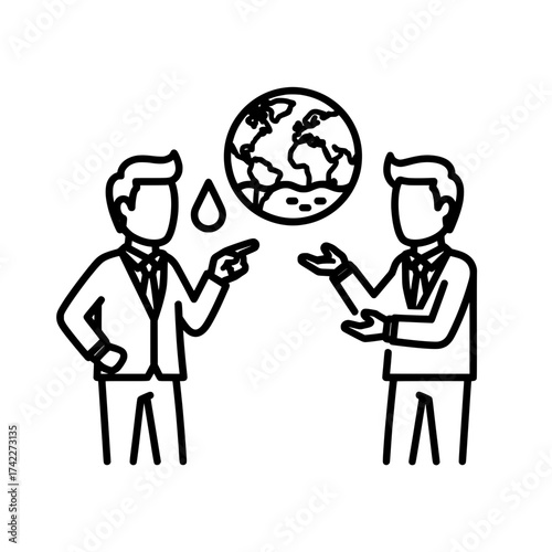 Two businessmen discussing environmental issues and global warming.