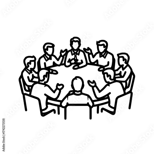 Group of people sitting around a table having a meeting.