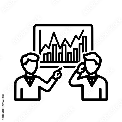 Business meeting discussing financial data analysis and presentation.