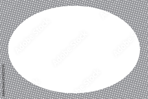 Abstract White Oval Shape on Textured Gray Halftone Background Vector Design – Minimalist Elliptical Frame Overlay with Dotted Pattern