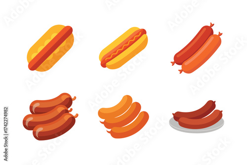 Collection of delicious hot dogs and sausages in various styles